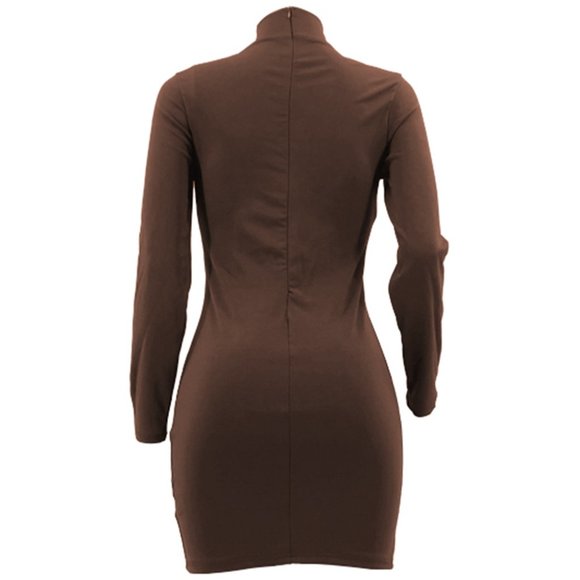 Spliced PU Leather Lace-Up Mock Neck Dress - Picture 2 of 2